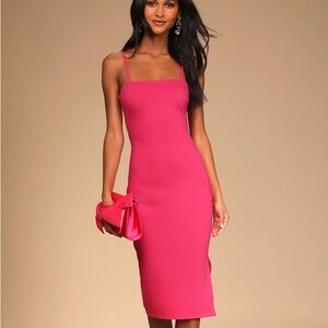 Paulina Hot Pink Bodycon Midi Dress - Size Medium